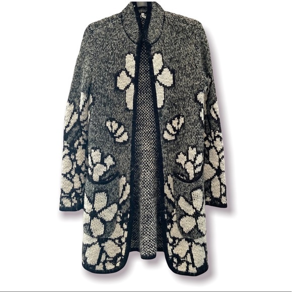 WILLOW & CLAY Coatigan Floral Single Button Wool Blend Long Knit Cardigan Small - Picture 1 of 7